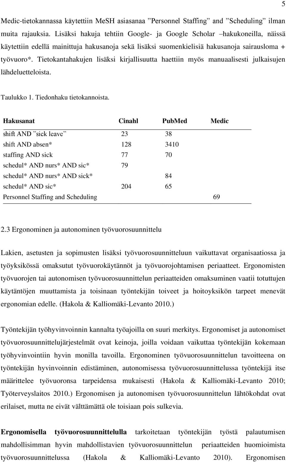 Tietokantahakujen lisäksi kirjallisuutta haettiin myös manuaalisesti julkaisujen lähdeluetteloista. Taulukko 1. Tiedonhaku tietokannoista.