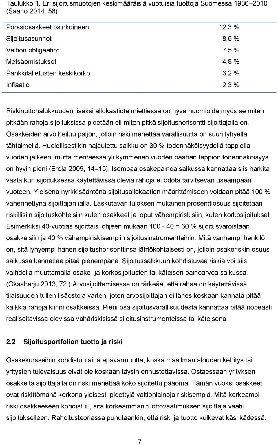 Inflaatio 12,3 8,6 7,5 4,8 3,2 2,3 Riskinottohalukkuuden lisäksi allokaatiota miettiessä on hyvä huomioida myös se miten pitkään rahoja sijoituksissa pidetään eli miten pitkä sijoitushorisontti