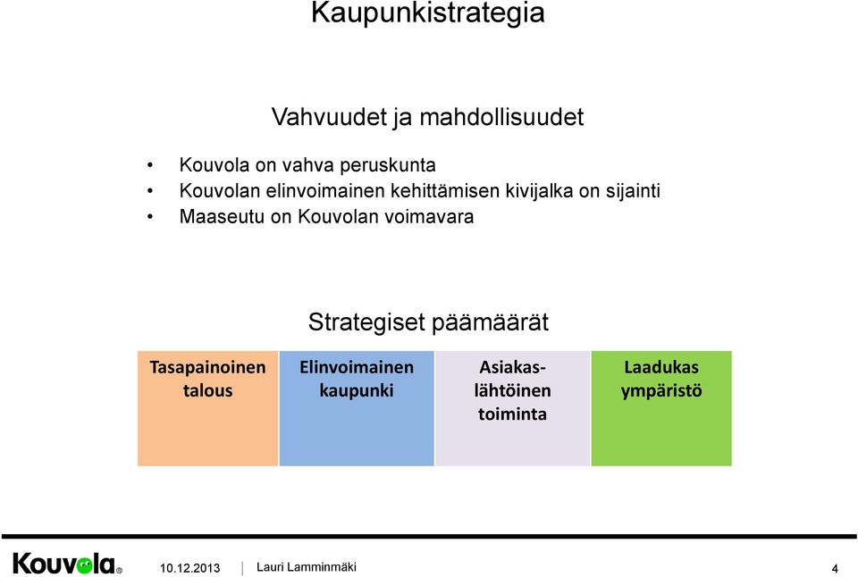 Maaseutu on Kouvolan voimavara Strategiset päämäärät Tasapainoinen