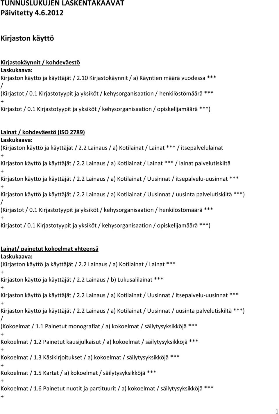 1 Kirjastotyypit ja yksiköt kehysorganisaation opiskelijamäärä ) Lainat kohdeväestö (ISO 2789) (Kirjaston käyttö ja käyttäjät 2.