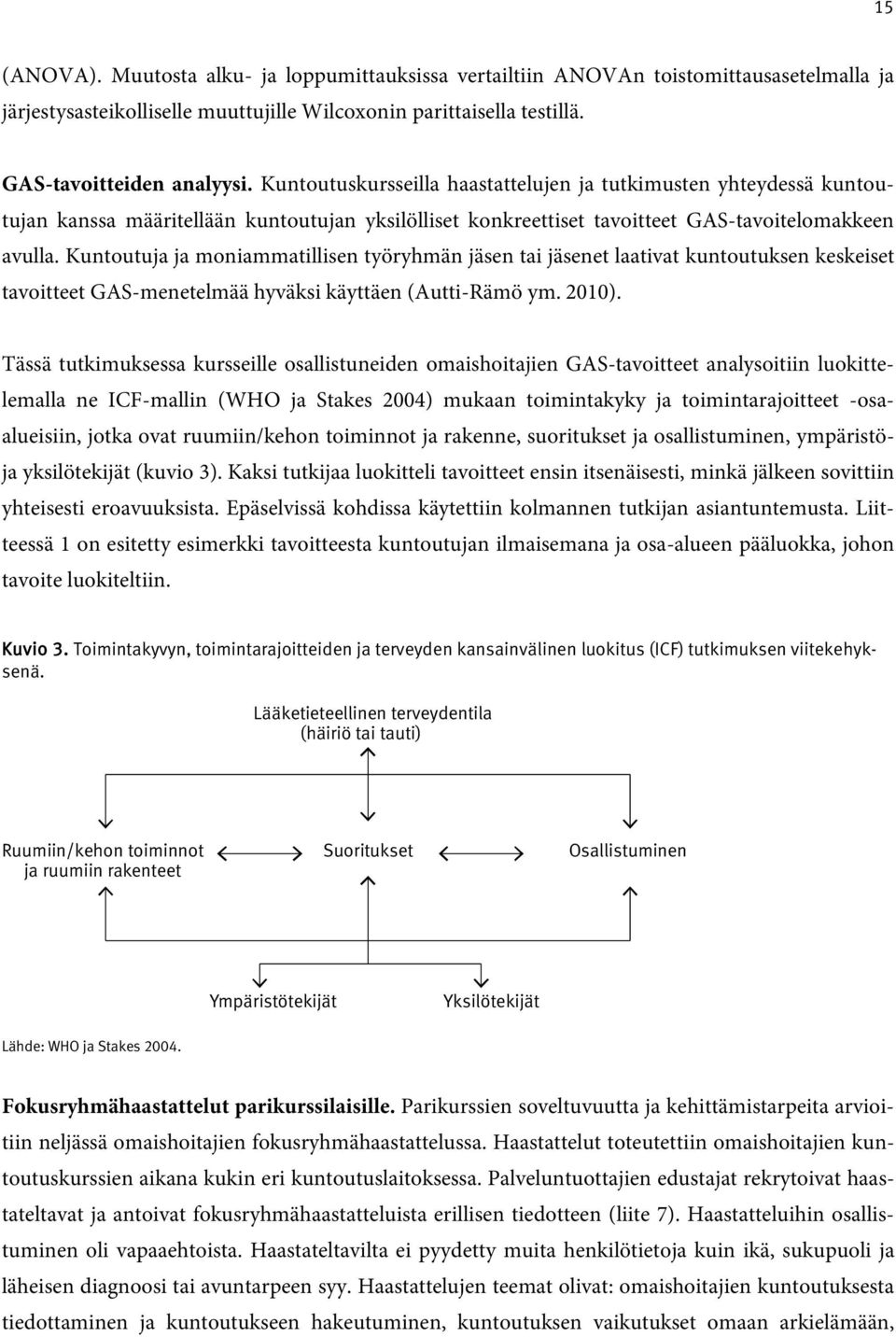 Kuntoutuja ja moniammatillisen työryhmän jäsen tai jäsenet laativat kuntoutuksen keskeiset tavoitteet GAS-menetelmää hyväksi käyttäen (Autti-Rämö ym. 2010).