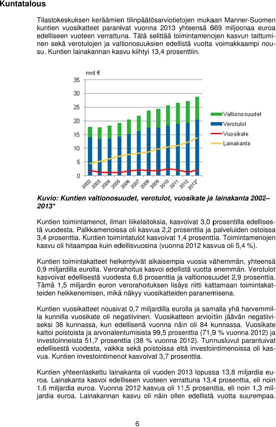 Kuntien lainakannan kasvu kiihtyi 13,4 prosenttiin. lainakanta 2002 Kuntienn toimintamenot, ilman liikelaitoksia, kasvoivat 3,0 prosentilla edellises- tä vuodesta.