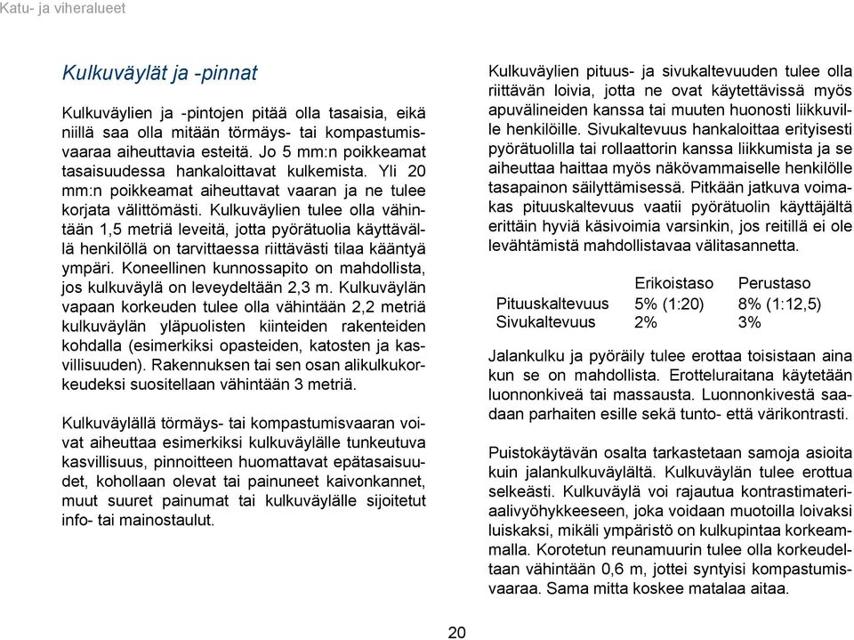 Kulkuväylien tulee olla vähintään 1,5 metriä leveitä, jotta pyörätuolia käyttävällä henkilöllä on tarvittaessa riittävästi tilaa kääntyä ympäri.