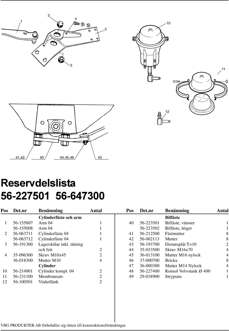 tätning och fett 2 4 35-096300 Skruv M10x45 2 36-018300 Mutter M10 4 Cylinder 10 56-214901 Cylinder kompl.