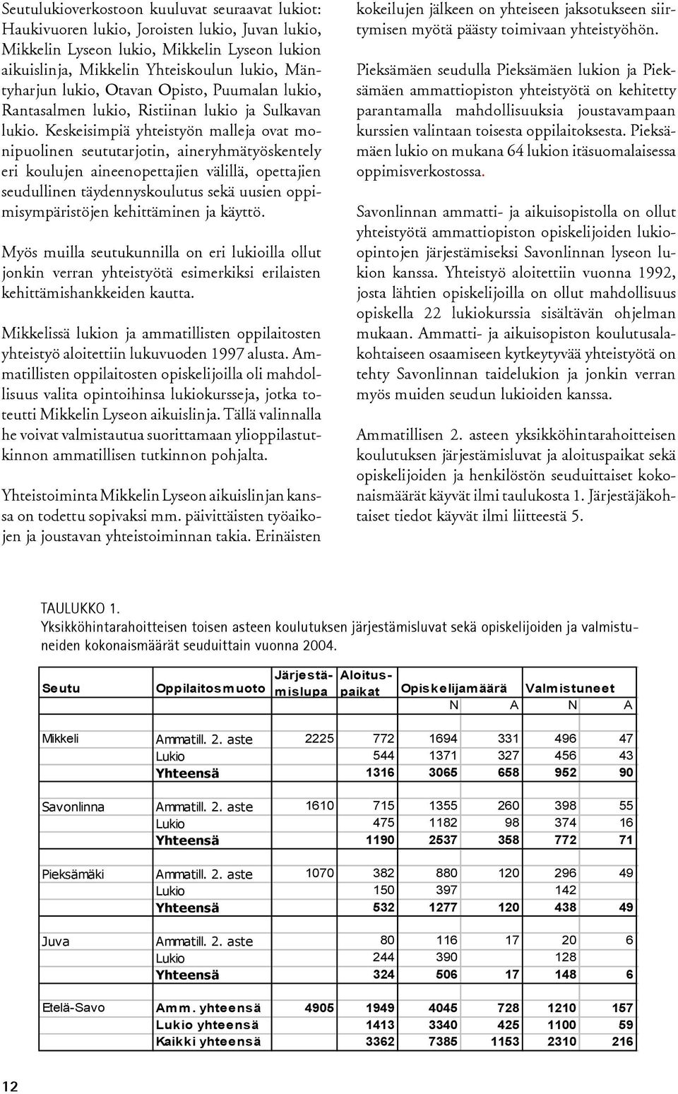 Keskeisimpiä yhteistyön malleja ovat monipuolinen seututarjotin, aineryhmätyöskentely eri koulujen aineenopettajien välillä, opettajien seudullinen täydennyskoulutus sekä uusien oppimisympäristöjen