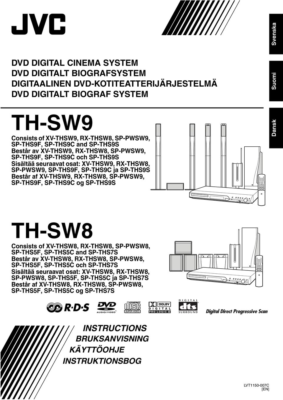 RX-THSW8, SP-PWSW9, SP-THS9F, SP-THS9C og SP-THS9S Dansk TH-SW8 Consists of XV-THSW8, RX-THSW8, SP-PWSW8, SP-THS5F, SP-THS5C and SP-THS7S Består av XV-THSW8, RX-THSW8, SP-PWSW8, SP-THS5F, SP-THS5C