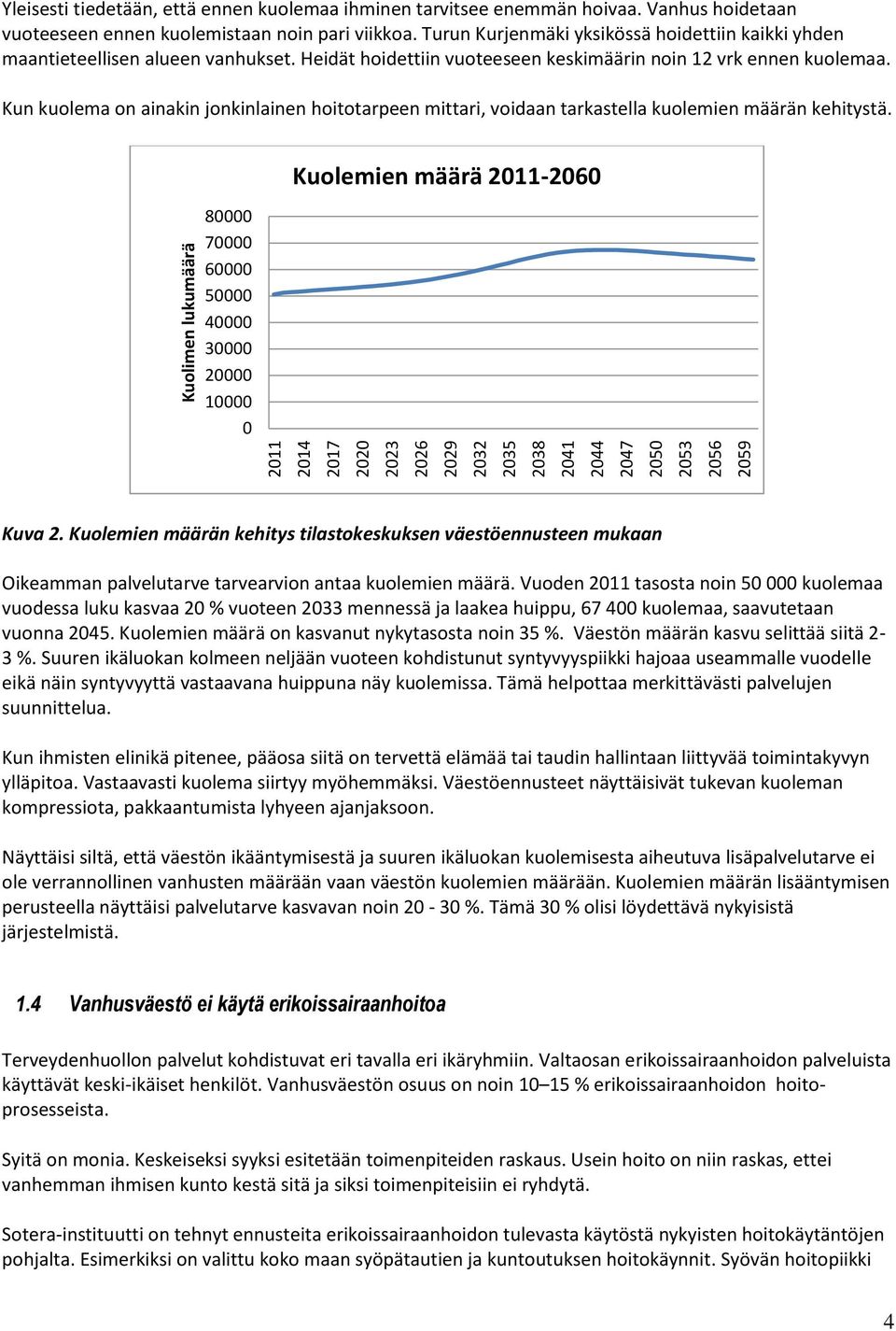 Heidät hoidettiin vuoteeseen keskimäärin noin 12 vrk ennen kuolemaa. Kun kuolema on ainakin jonkinlainen hoitotarpeen mittari, voidaan tarkastella kuolemien määrän kehitystä.