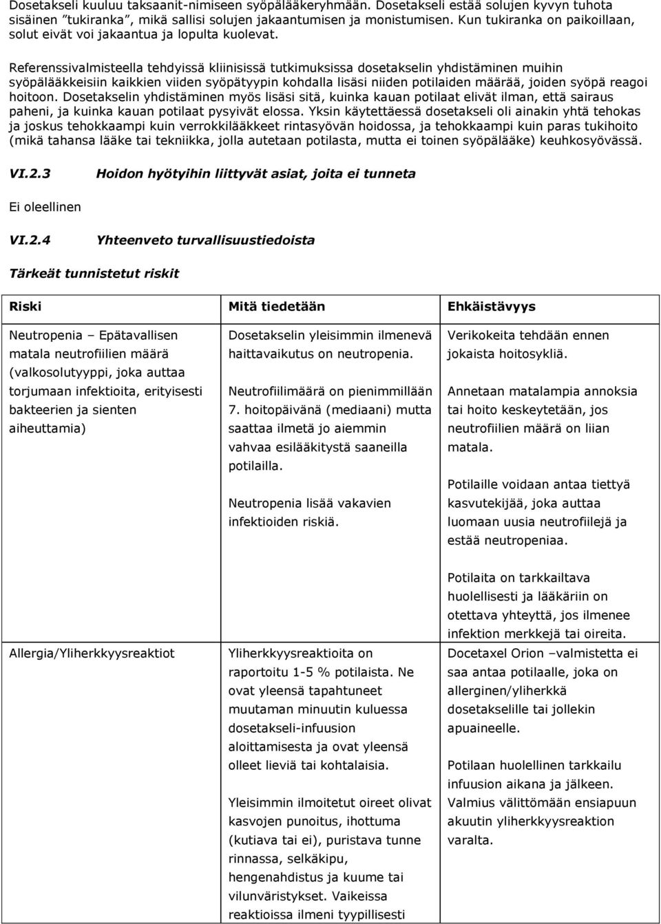 Referenssivalmisteella tehdyissä kliinisissä tutkimuksissa dosetakselin yhdistäminen muihin syöpälääkkeisiin kaikkien viiden syöpätyypin kohdalla lisäsi niiden potilaiden määrää, joiden syöpä reagoi