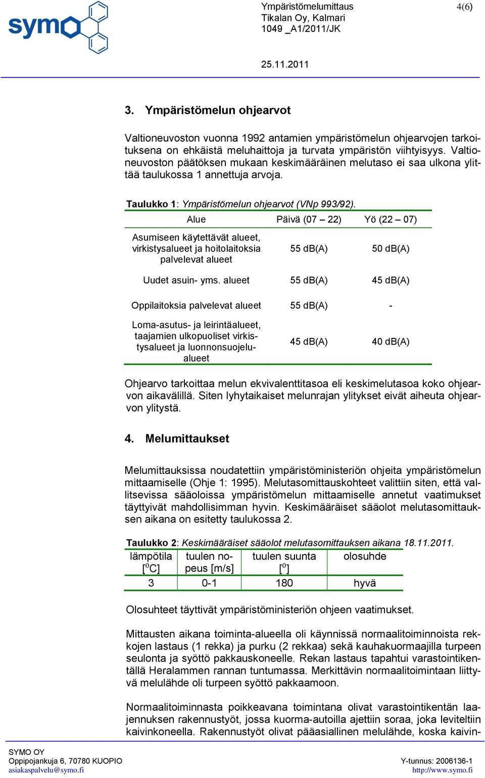 Alue Päivä (07 22) Yö (22 07) Asumiseen käytettävät alueet, virkistysalueet ja hoitolaitoksia palvelevat alueet 55 db(a) 50 db(a) Uudet asuin- yms.