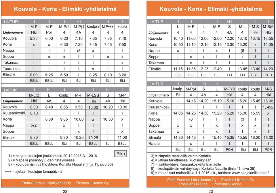 H1 1 1 1 H1 1 M-( M- Hki A Hki A Hki 8.0 8. 9.0 10.0 10.30 8.0 9.0 10.30 ( 8.30 9.30 10.0 10. 11.00 E E E 1) = ei ajeta koulujen joululomalla 0.1.01-3.1.016 ) = Napalla pysähtyy 6-tien risteyksessä