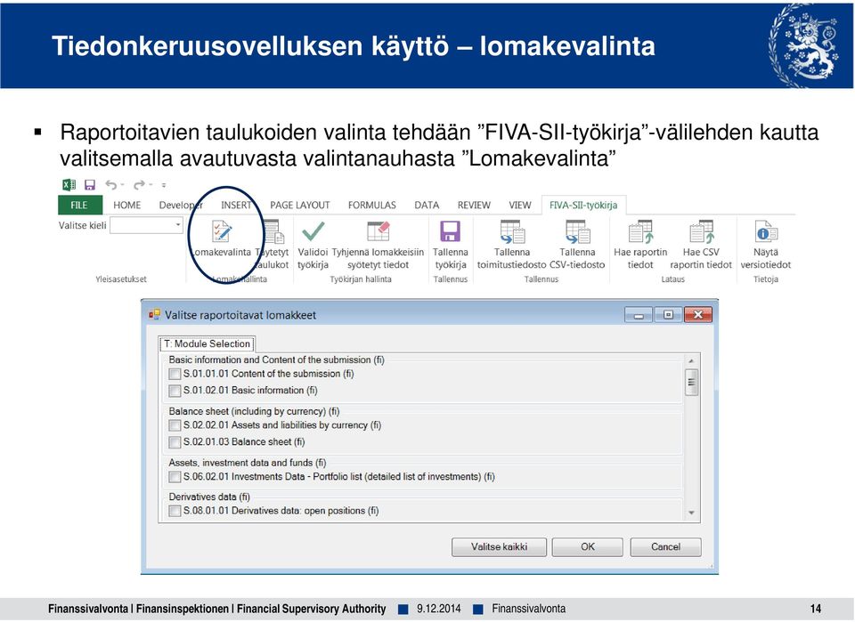 FIVA-SII-työkirja -välilehden kautta