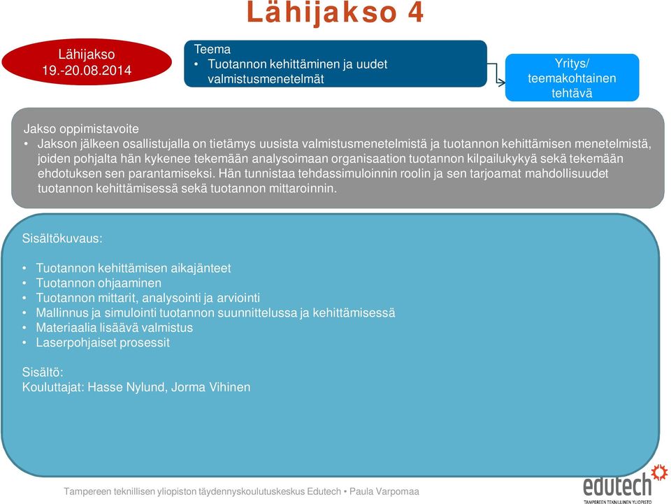 menetelmistä, joiden pohjalta hän kykenee tekemään analysoimaan organisaation tuotannon kilpailukykyä sekä tekemään ehdotuksen sen parantamiseksi.