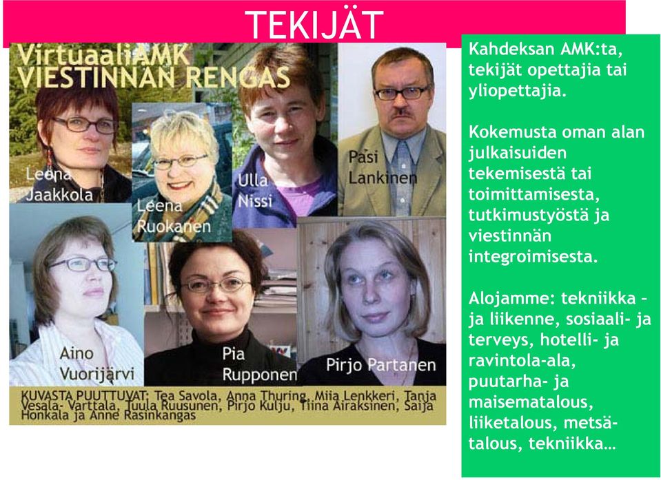 tutkimustyöstä ja viestinnän integroimisesta.