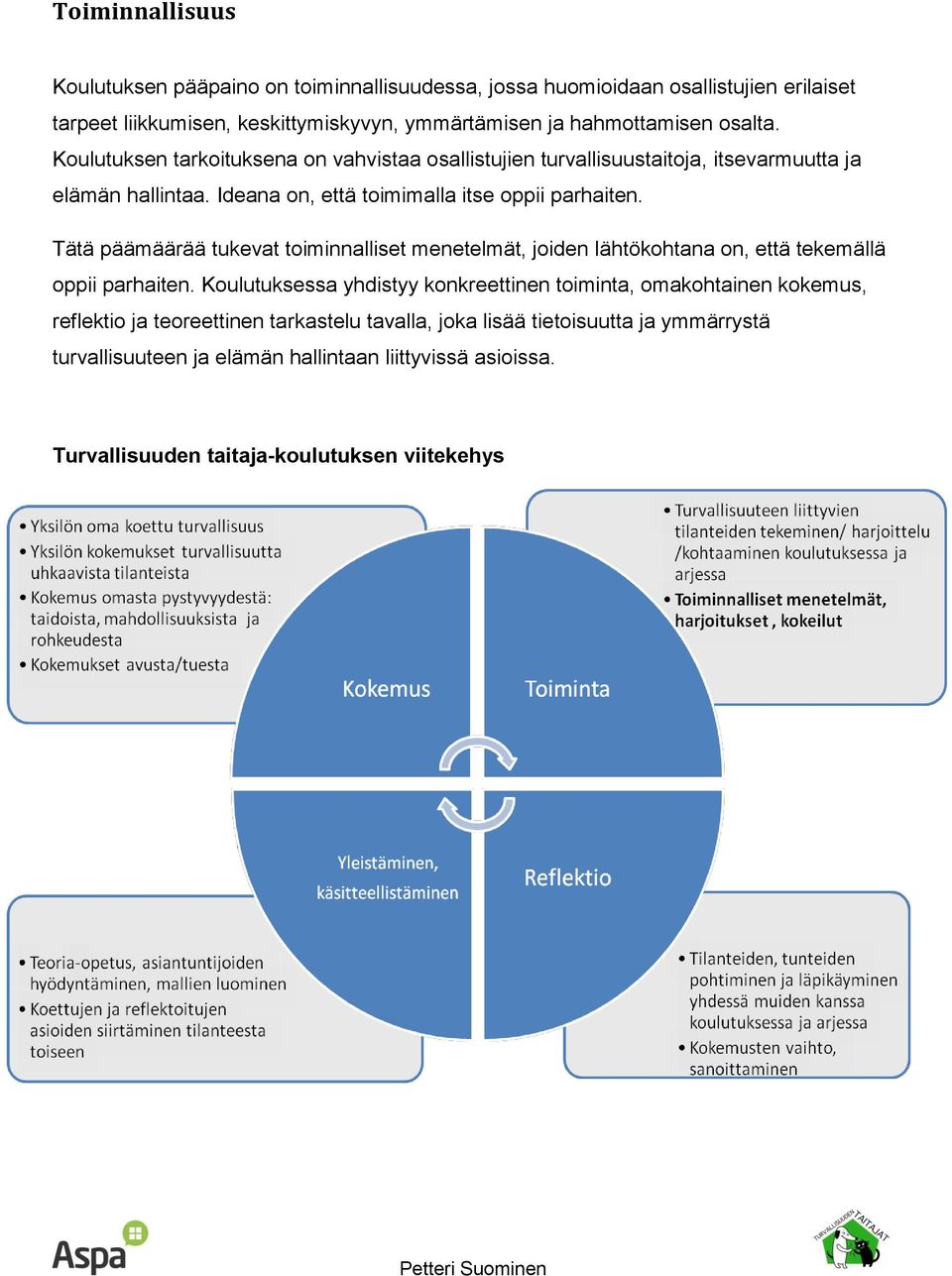 Tätä päämäärää tukevat toiminnalliset menetelmät, joiden lähtökohtana on, että tekemällä oppii parhaiten.
