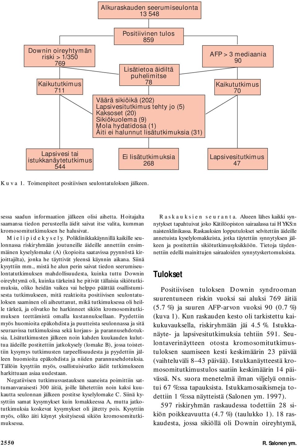 Lapsivesitutkimus 47 K u v a 1. Toimenpiteet positiivisen seulontatuloksen jälkeen. sessa saadun informaation jälkeen olisi aihetta.