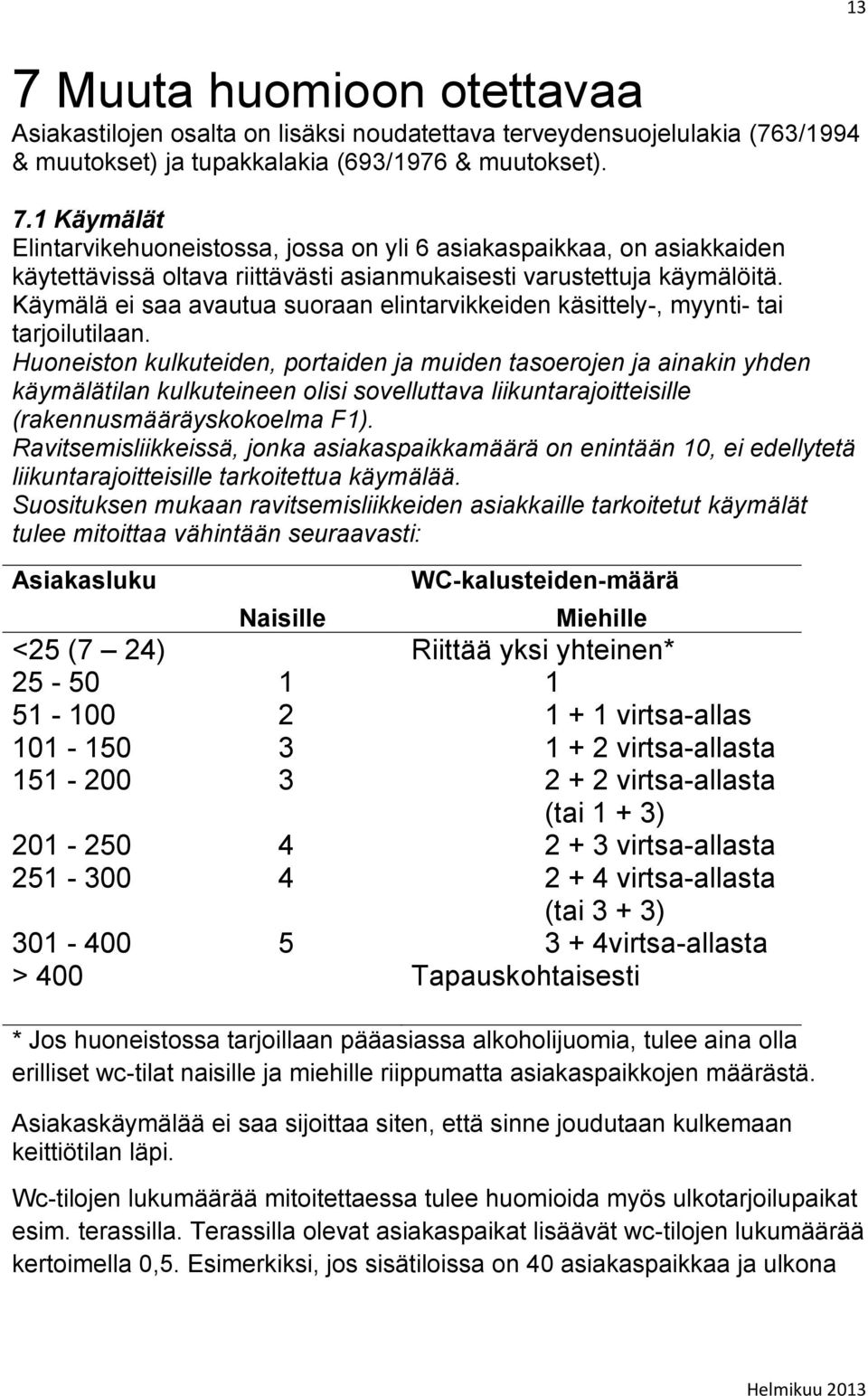 Käymälä ei saa avautua suoraan elintarvikkeiden käsittely-, myynti- tai tarjoilutilaan.