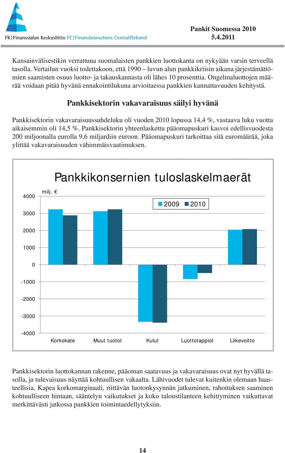 Ongelmaluottojen määrää voidaan pitää hyvänä ennakointilukuna arvioitaessa pankkien kannattavuuden kehitystä.