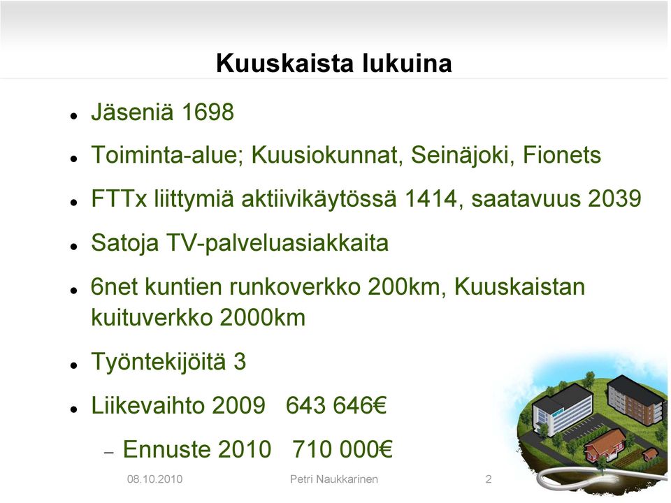 TV-palveluasiakkaita 6net kuntien runkoverkko 200km, Kuuskaistan