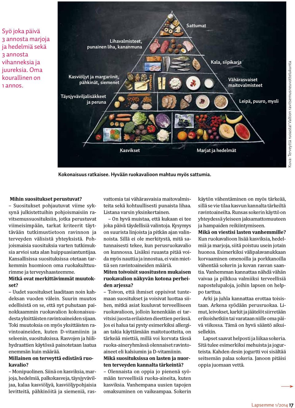 maitovalmisteet Leipä, puuro, mysli Kuva: Terveyttä ruoasta! Valtion ravitsemusneuvottelukunta Kokonaisuus ratkaisee. Hyvään ruokavalioon mahtuu myös sattumia. Mihin suositukset perustuvat?