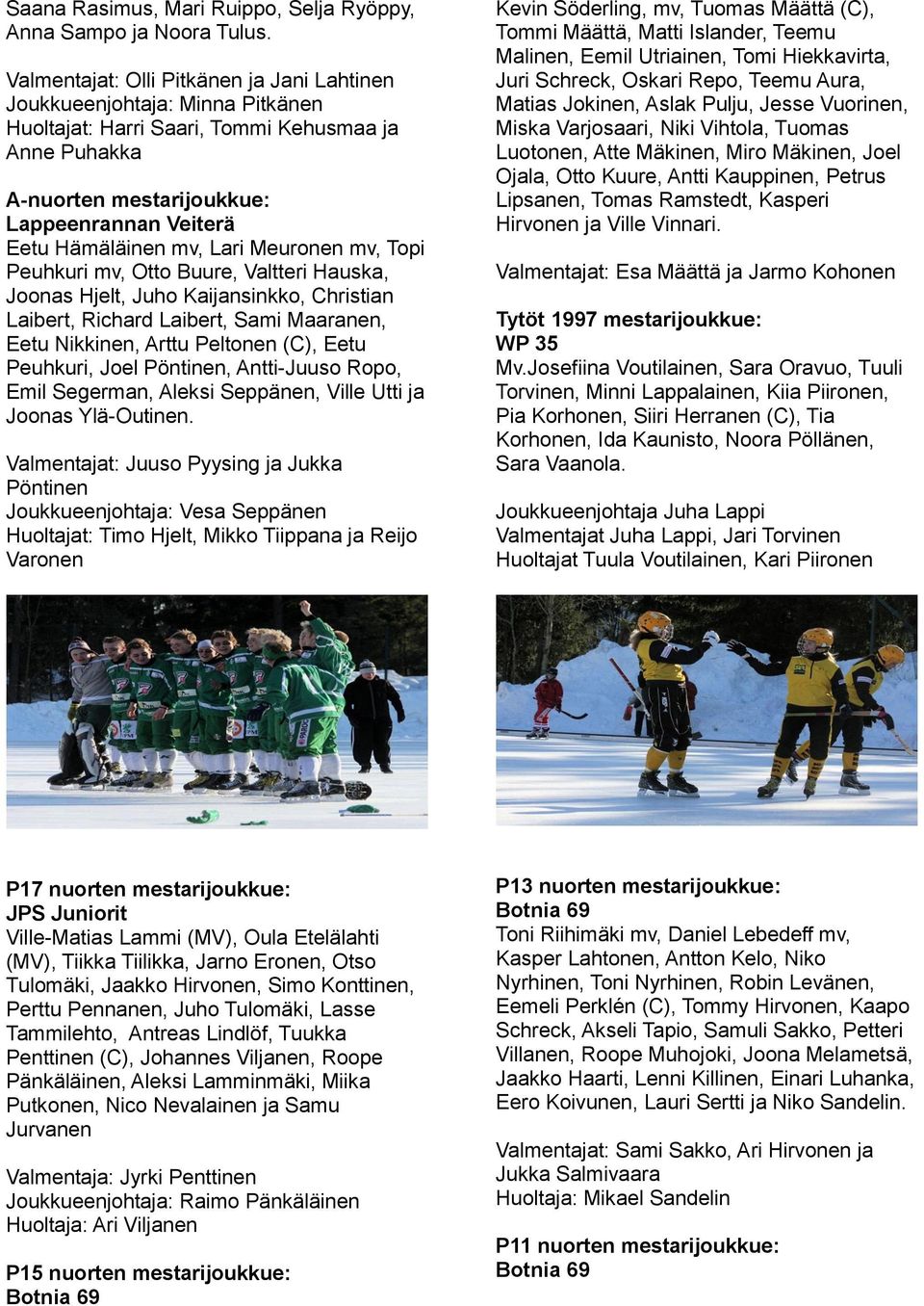 Lari Meuronen mv, Topi Peuhkuri mv, Otto Buure, Valtteri Hauska, Joonas Hjelt, Juho Kaijansinkko, Christian Laibert, Richard Laibert, Sami Maaranen, Eetu Nikkinen, Arttu Peltonen (C), Eetu Peuhkuri,