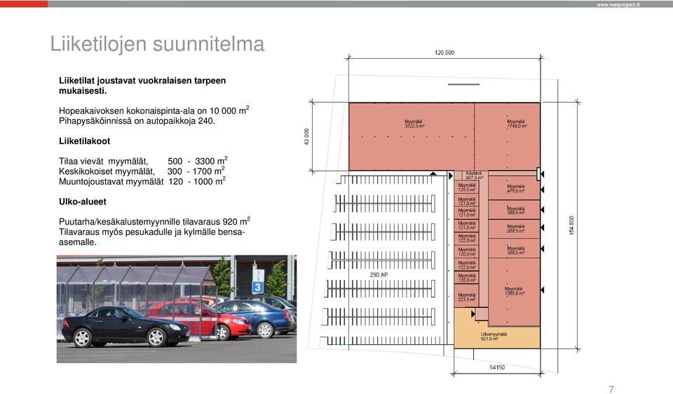 Liiketilakoot Tilaa vievät myymälät, 500-3300 m 2 Keskikokoiset myymälät, 300-1700 m 2