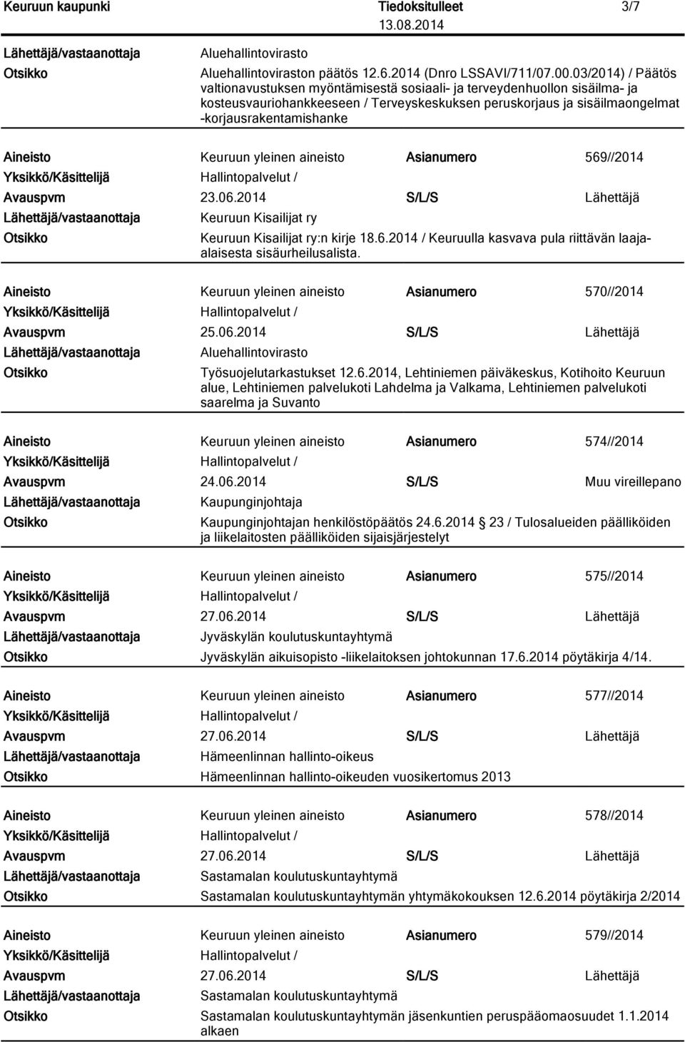 Aineisto Keuruun yleinen aineisto Asianumero 569//2014 Keuruun Kisailijat ry Keuruun Kisailijat ry:n kirje 18.6.2014 / Keuruulla kasvava pula riittävän laajaalaisesta sisäurheilusalista.