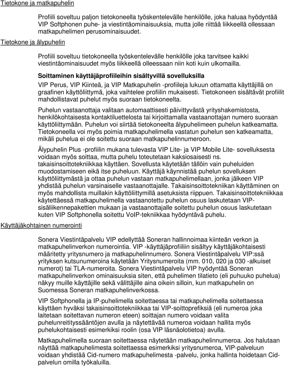 Profiili soveltuu tietokoneella työskentelevälle henkilölle joka tarvitsee kaikki viestintäominaisuudet myös liikkeellä olleessaan niin koti kuin ulkomailla.