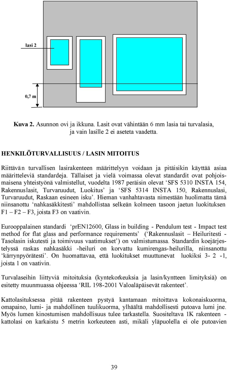 Tällaiset ja vielä voimassa olevat standardit ovat pohjoismaisena yhteistyönä valmistellut, vuodelta 1987 peräisin olevat SFS 5310 INSTA 154, Rakennuslasit, Turvaruudut, Luokitus ja SFS 5314 INSTA