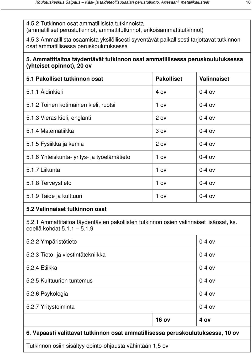 3 Ammatillista osaamista yksilöllisesti syventävät paikallisesti tarjottavat tutkinnon osat ammatillisessa peruskoulutuksessa 5.