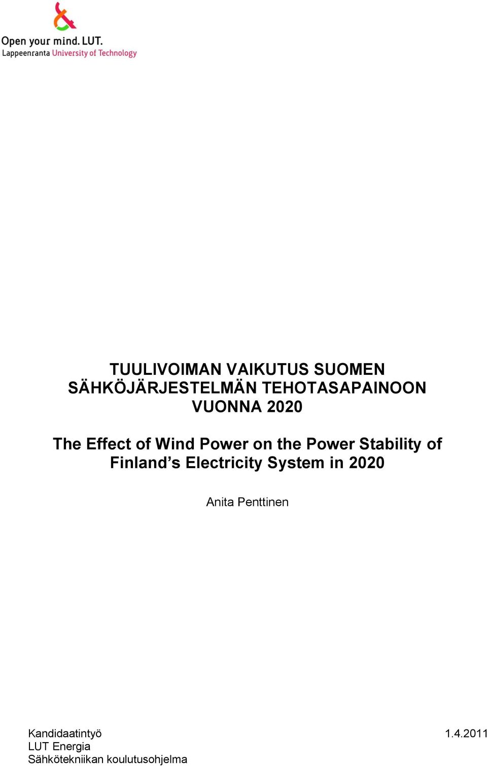 Power Stability of Finland s Electricity System in 2020