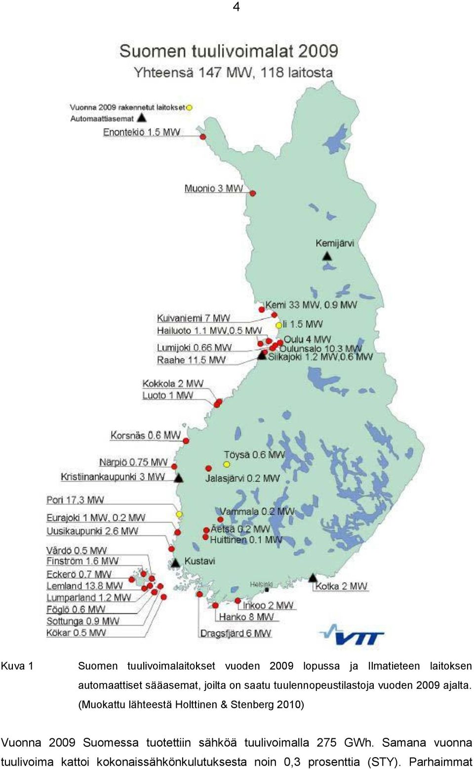 (Muokattu lähteestä Holttinen & Stenberg 2010) Vuonna 2009 Suomessa tuotettiin sähköä