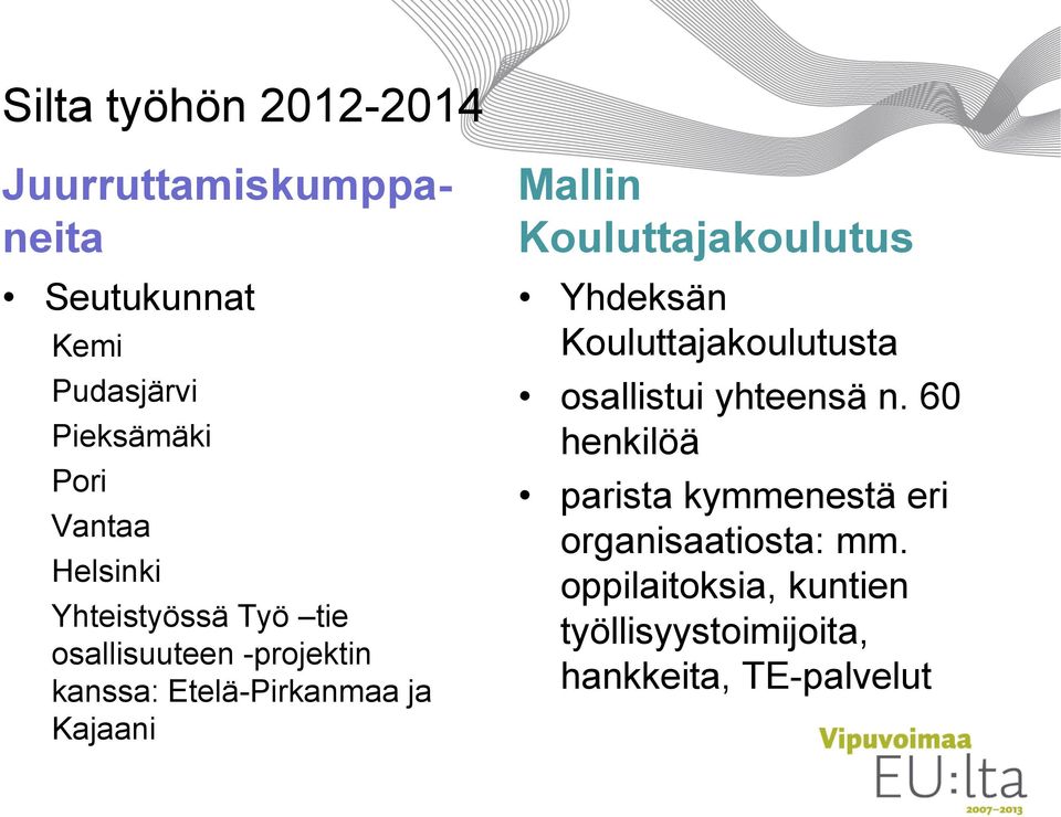 Kouluttajakoulutus Yhdeksän Kouluttajakoulutusta osallistui yhteensä n.
