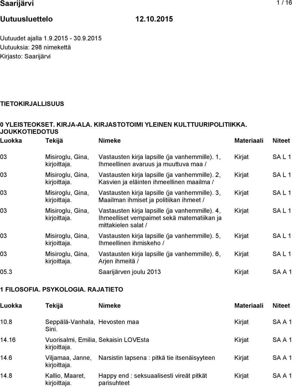 JOUKKOTIEDOTUS 03 Misiroglu, Gina, 03 Misiroglu, Gina, 03 Misiroglu, Gina, 03 Misiroglu, Gina, 03 Misiroglu, Gina, 03 Misiroglu, Gina, Vastausten kirja lapsille (ja vanhemmille).