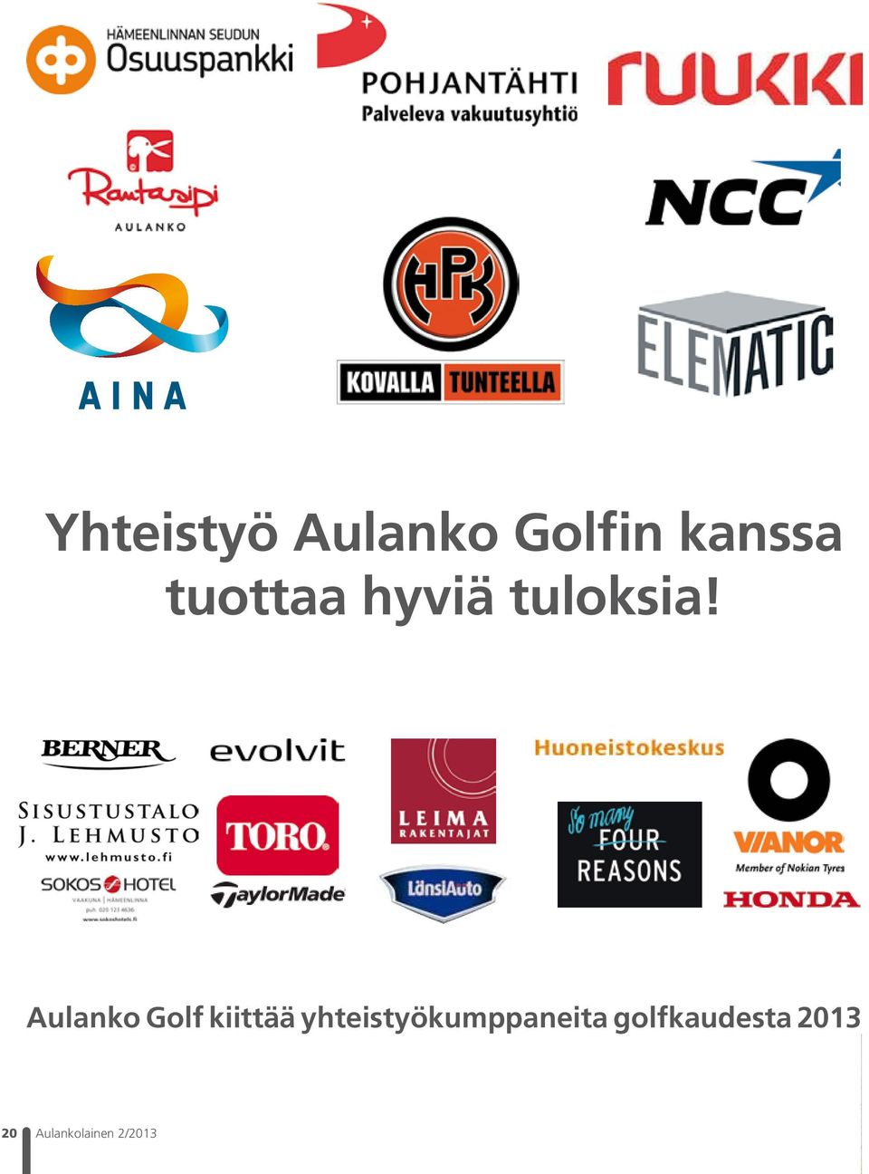 Aulanko Golf kiittää