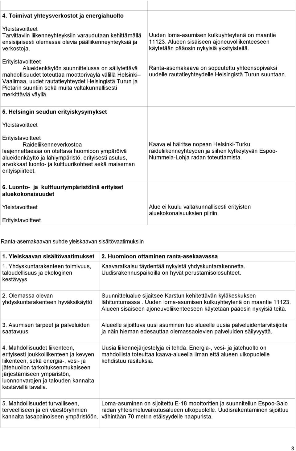 muita valtakunnallisesti merkittäviä väyliä. Uuden loma-asumisen kulkuyhteytenä on maantie 11123. Alueen sisäiseen ajoneuvoliikenteeseen käytetään pääosin nykyisiä yksityisteitä.