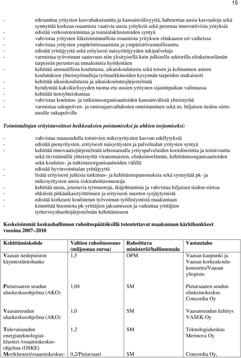 ympäristövastuullisuutta - edistää yrittäjyyttä sekä erityisesti naisyrittäjyyden tukipalveluja - varmistaa työvoiman saatavuus niin yksityisellä kuin julkisella sektorilla elinkeinoelämän tarpeisiin