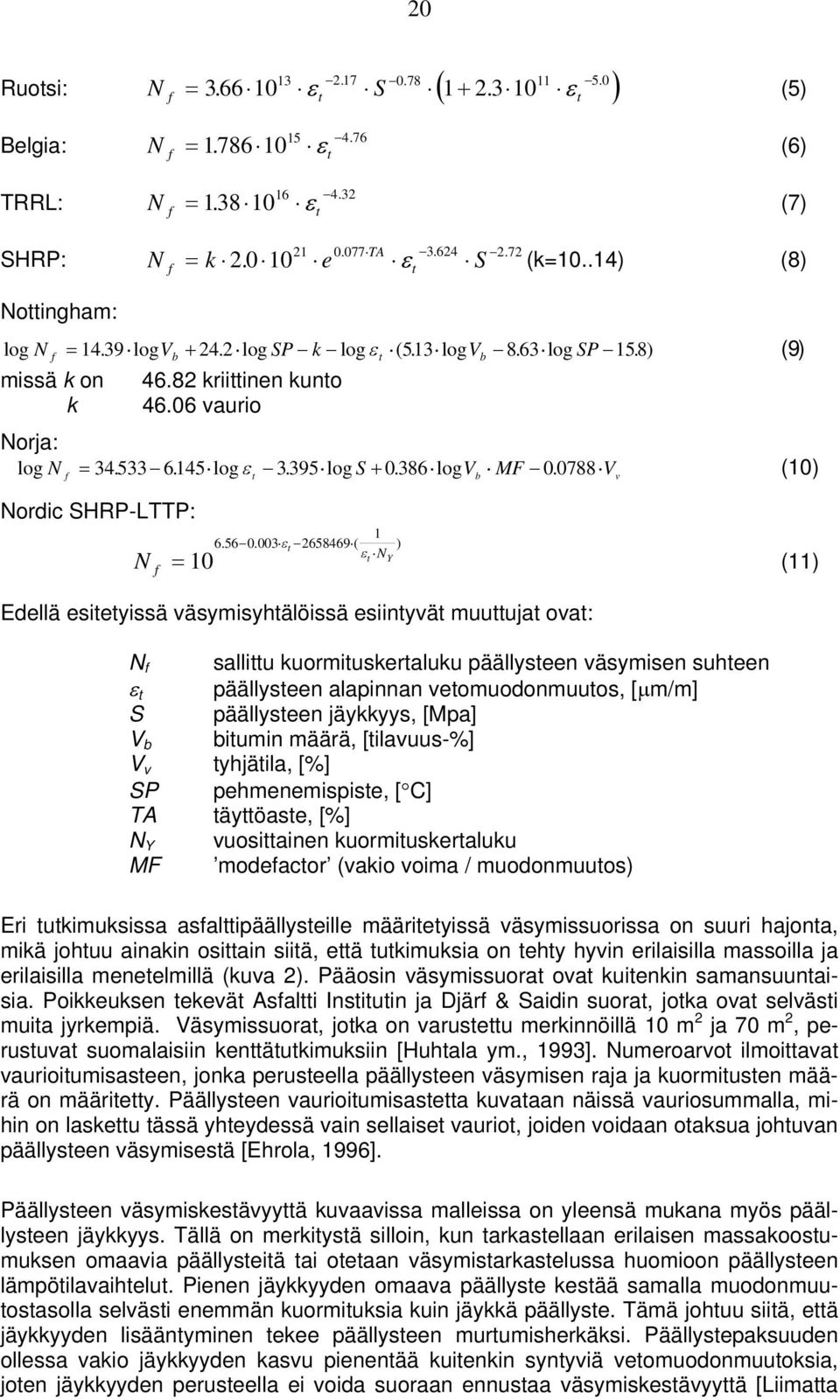 533 6145. log ε 3. 395 log S+ 0. 386 log V MF 0. 0788 V (10) f t b v t Nordic SHRP-LTTP: N f = 10 1 6. 56 0.