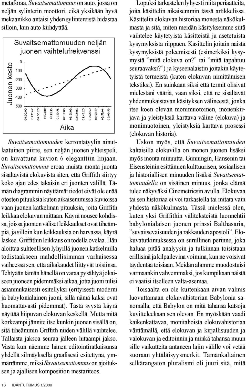 Suvaitsemattomuus eroaa muista monta juonta sisältävistä elokuvista siten, että Griffith siirtyy koko ajan edes takaisin eri juonten välillä.
