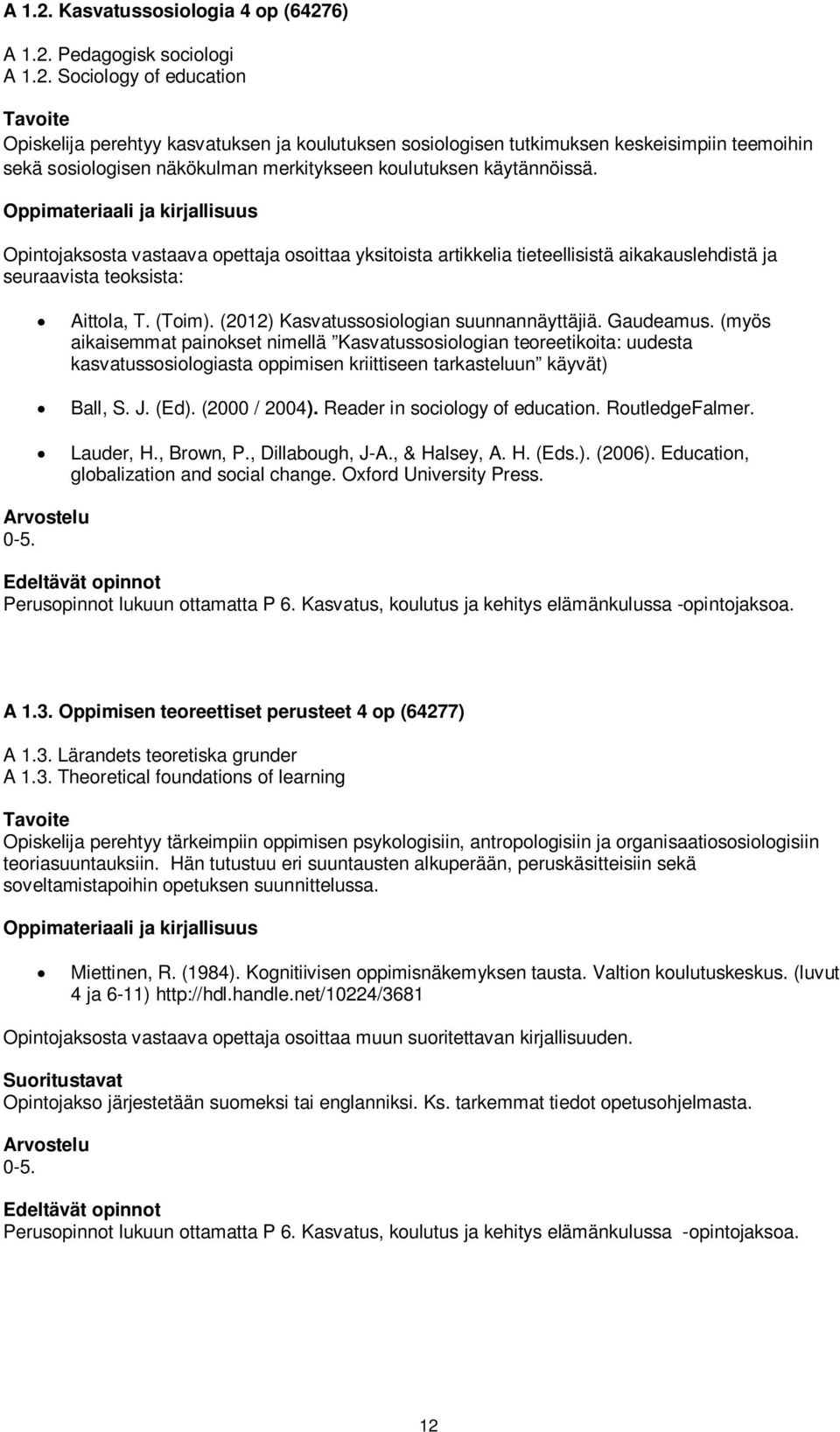 (myös aikaisemmat painokset nimellä Kasvatussosiologian teoreetikoita: uudesta kasvatussosiologiasta oppimisen kriittiseen tarkasteluun käyvät) Ball, S. J. (Ed). (2000 / 2004).