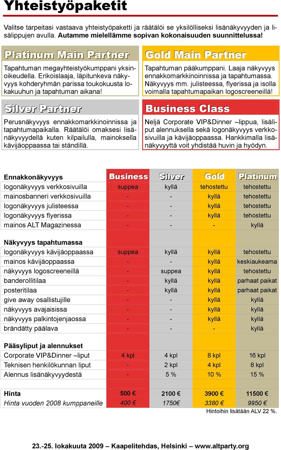 Siillver Partner Perusnäkyvyys ennakkomarkkinoinnissa ja tapahtumapaikalla. Räätälöi omaksesi lisänäkyvyydellä kuten kilpailulla, mainoksella kävijäoppaassa tai ständillä.