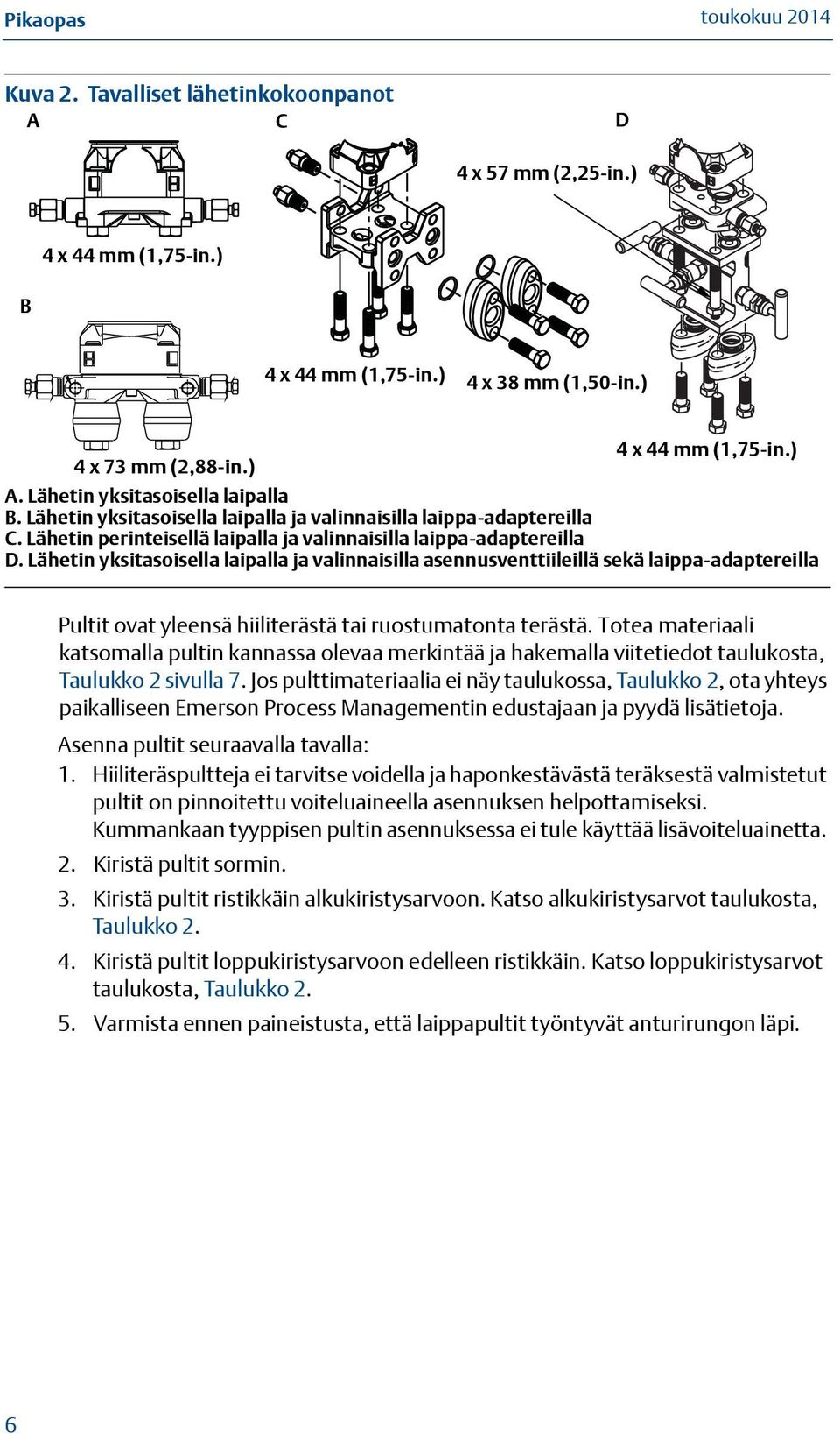 Lähetin yksitasoisella laipalla ja valinnaisilla asennusventtiileillä sekä laippa-adaptereilla Pultit ovat yleensä hiiliterästä tai ruostumatonta terästä.