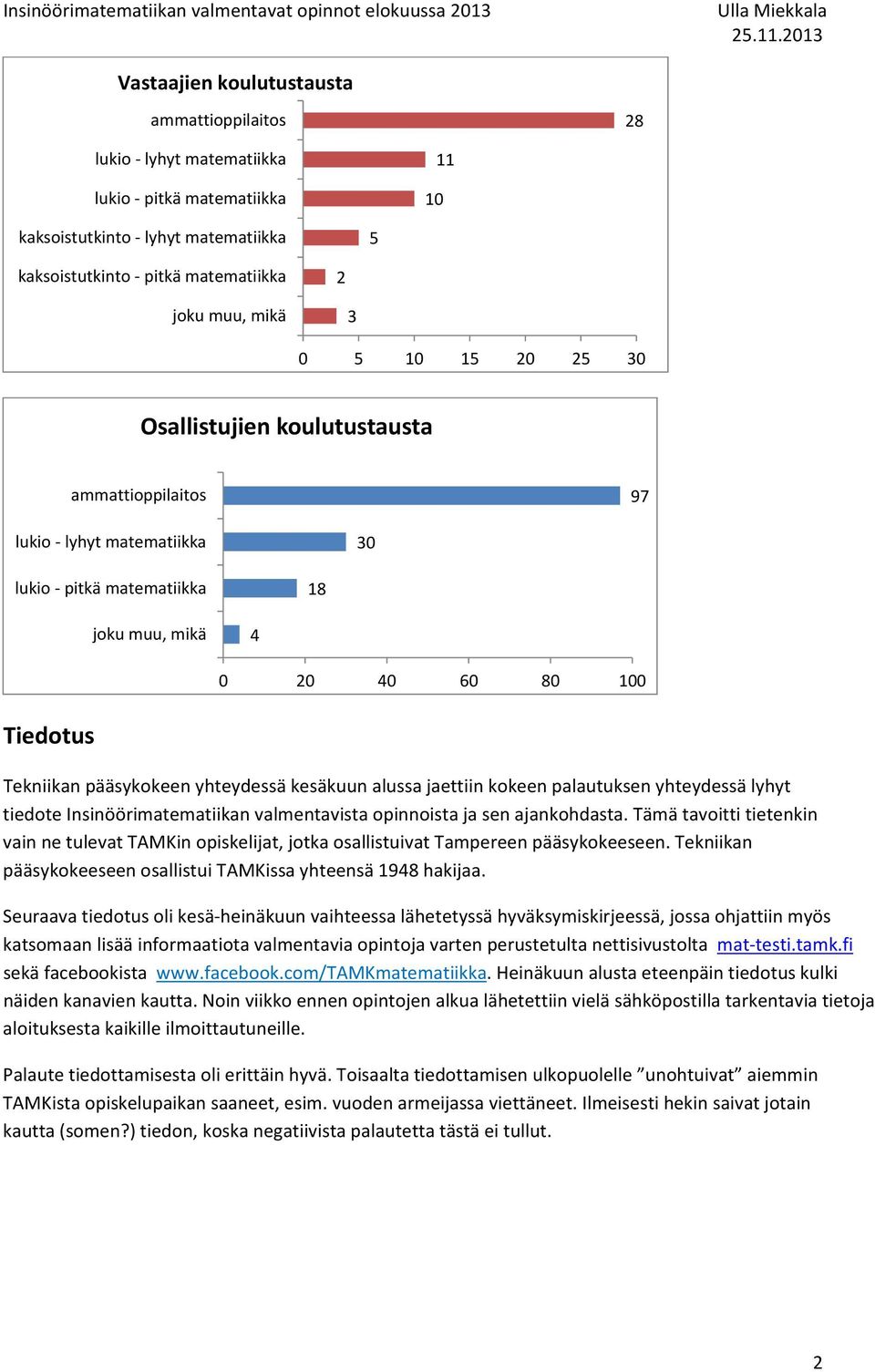 jaettiin kokeen palautuksen yhteydessä lyhyt tiedote Insinöörimatematiikan valmentavista opinnoista ja sen ajankohdasta.