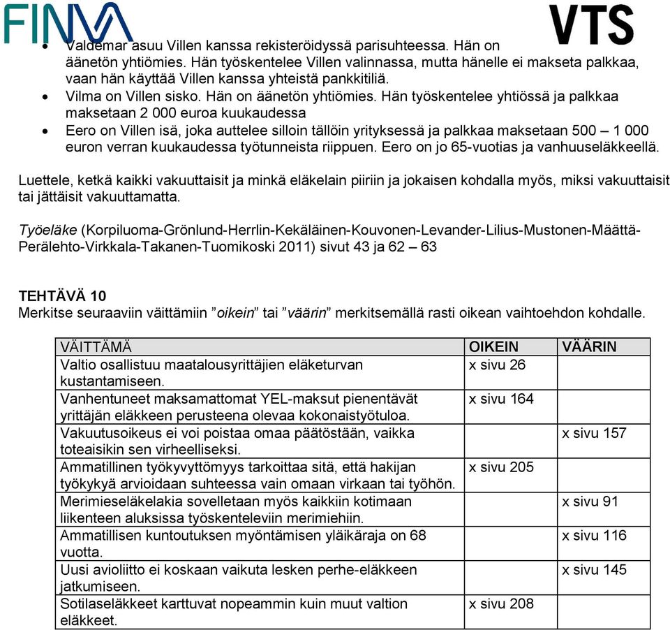 Hän työskentelee yhtiössä ja palkkaa maksetaan 2 000 euroa kuukaudessa Eero on Villen isä, joka auttelee silloin tällöin yrityksessä ja palkkaa maksetaan 500 1 000 euron verran kuukaudessa