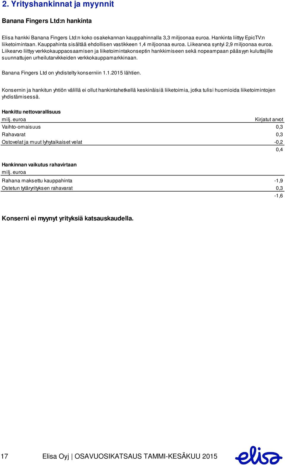 Liikearvo liittyy verkkokauppaosaamisen ja liiketoimintakonseptin hankkimiseen sekä nopeampaan pääsyyn kuluttajille suunnattujen urheilutarvikkeiden verkkokauppamarkkinaan.