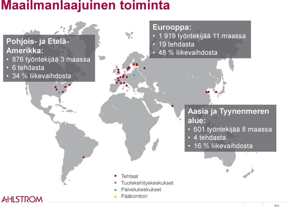 48 % liikevaihdosta Aasia ja Tyynenmeren alue: 601 työntekijää 8 maassa 4