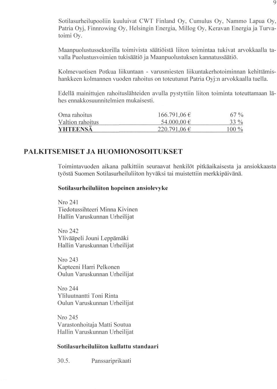 Klmevutisen Ptkua liikuntaan - varusmiesten liikuntakerhtimnan kehittämishankkeen klmannen vuden rahitus n tteutunut Patria yj:n arvkkaalla tuella.