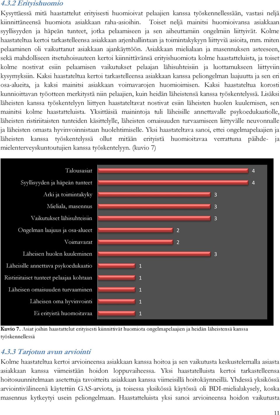 Kolme haastateltua kertoi tarkastelleensa asiakkaan arjenhallintaan ja toimintakykyyn liittyviä asioita, mm. miten pelaaminen oli vaikuttanut asiakkaan ajankäyttöön.