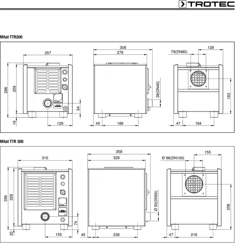 Mitat TTR 300 310 358 329 Ø 98(DN100) 155