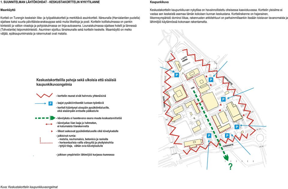 Korttelin koilliskulmassa on pankin kiinteistö ja valtion virastoja ja pohjoiskulmassa on linja-autoasema. Lounaiskulmassa sijaitsee hotelli ja lännessä (Tohvelantie) leipomokiinteistö.