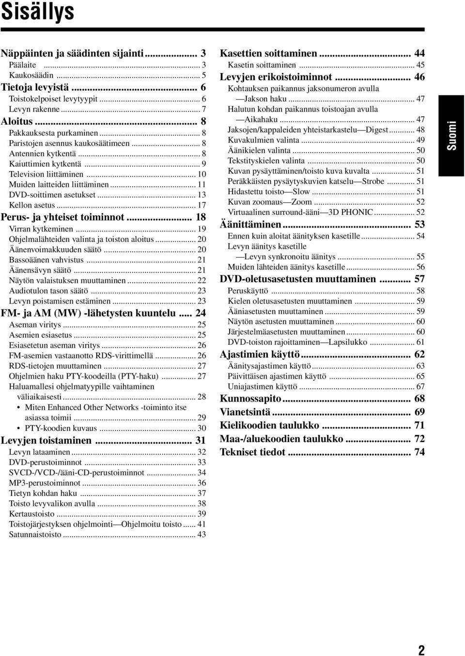 .. 17 Perus- ja yhteiset toiminnot... 18 Virran kytkeminen... 19 Ohjelmalähteiden valinta ja toiston aloitus... 20 Äänenvoimakkuuden säätö... 20 Bassoäänen vahvistus... 21 Äänensävyn säätö.